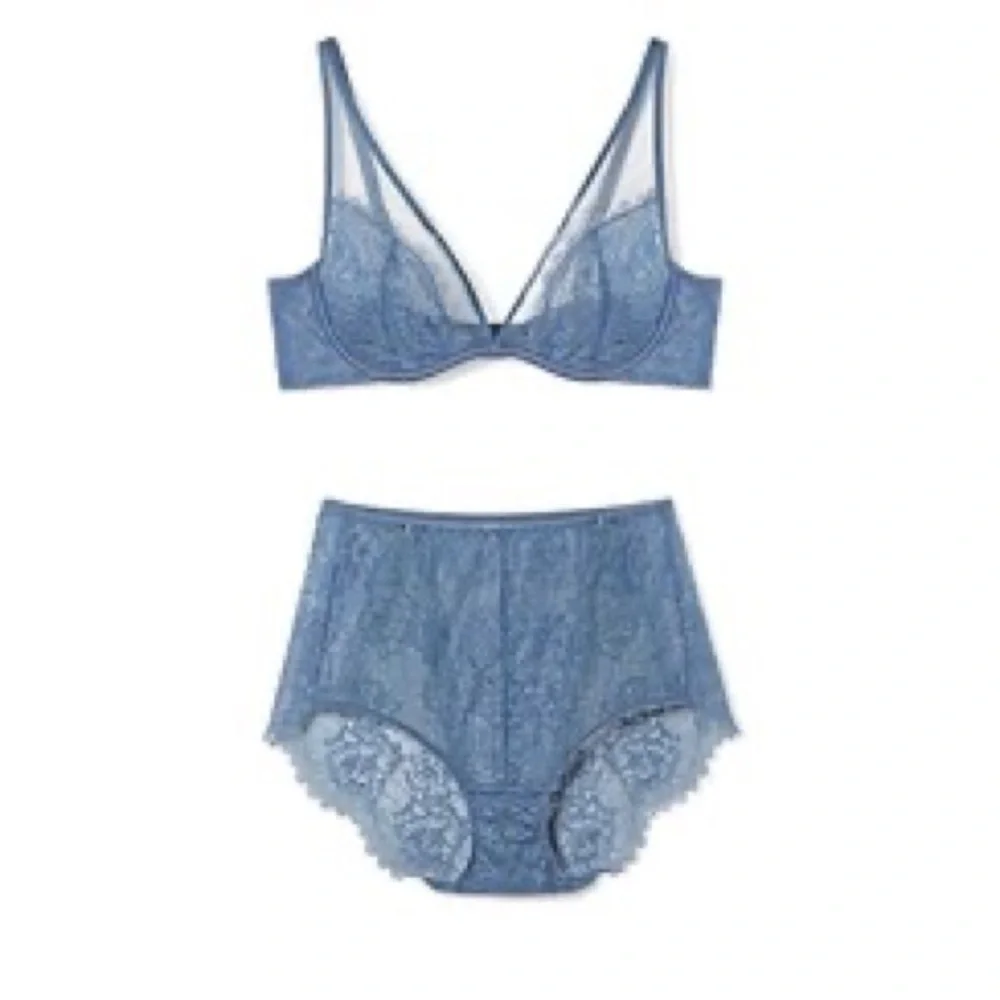 NEW Soma Breathtaking Unlined Plunge Bra Lace Satin Blue 32D NWT